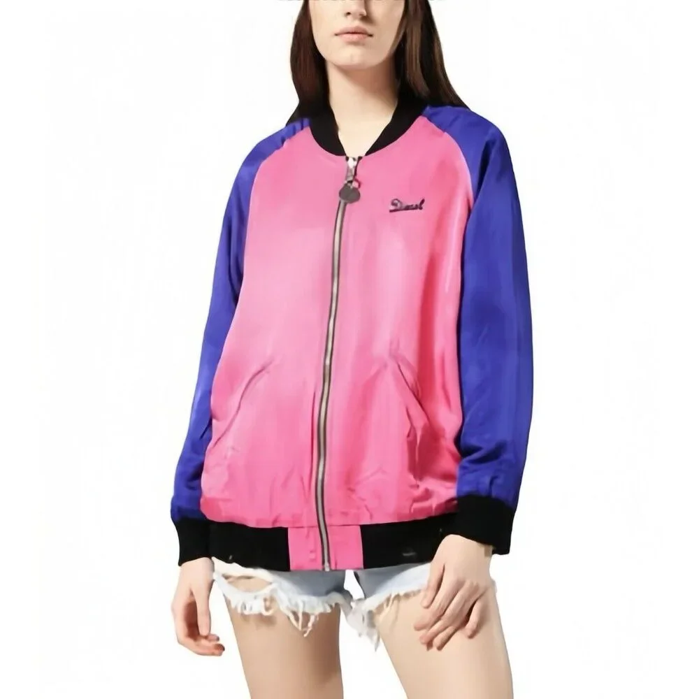 NWT Diesel Embroidery Reversible Bomber Jacket Reversible Zip Up Women's Size L - Picture 4 of 14